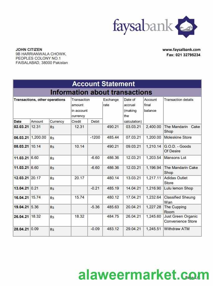 Pakistan Fasyal Bank excel pdf